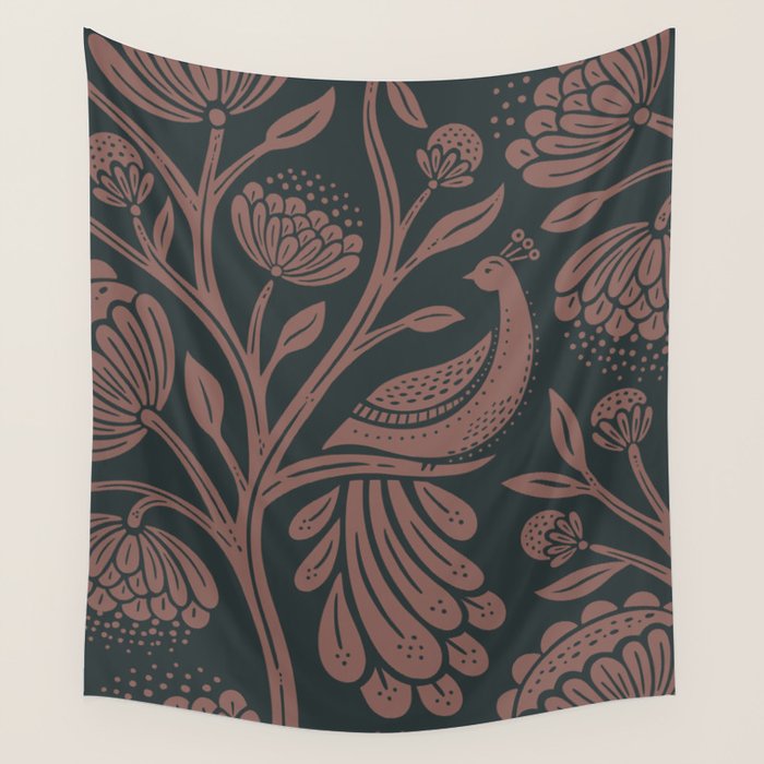 Peacock Dreams - Black & Terracotta Wall Tapestry Gallery Image 4