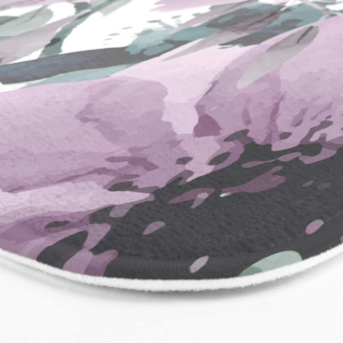 Floral Watercolor, Purple and Gray Bath Mat Gallery Image 3