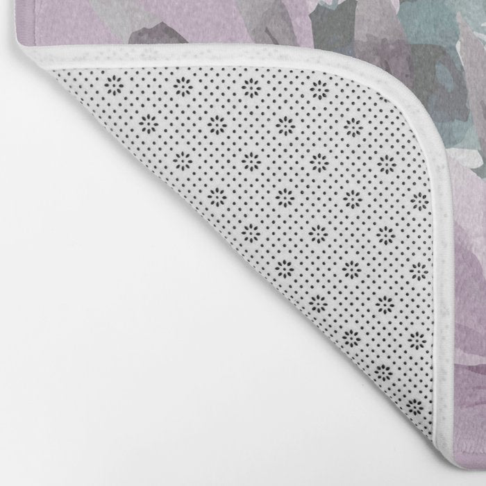 Floral Watercolor, Purple and Gray Bath Mat Gallery Image 2
