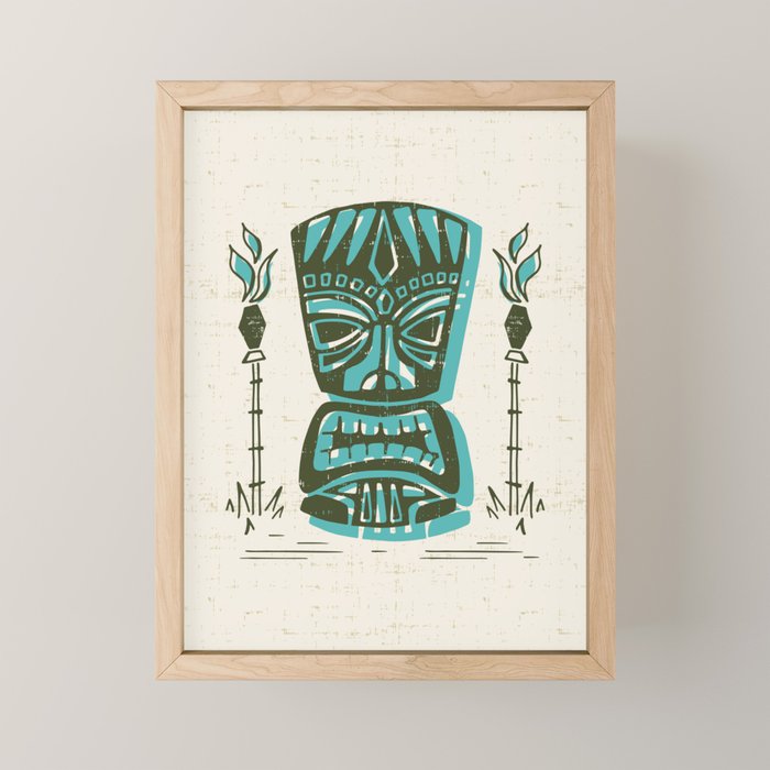 Tropical Tiki - Cream & Aqua Mini Art Print Gallery Image 1
