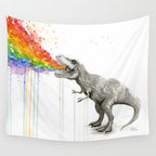 T-Rex Dinosaur Rainbow Puke Taste the Rainbow Watercolor Wall Tapestry Gallery Image 4