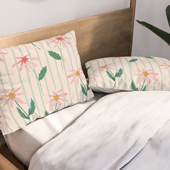 Flowers and stripes Pillow Sham Gallery Image 2