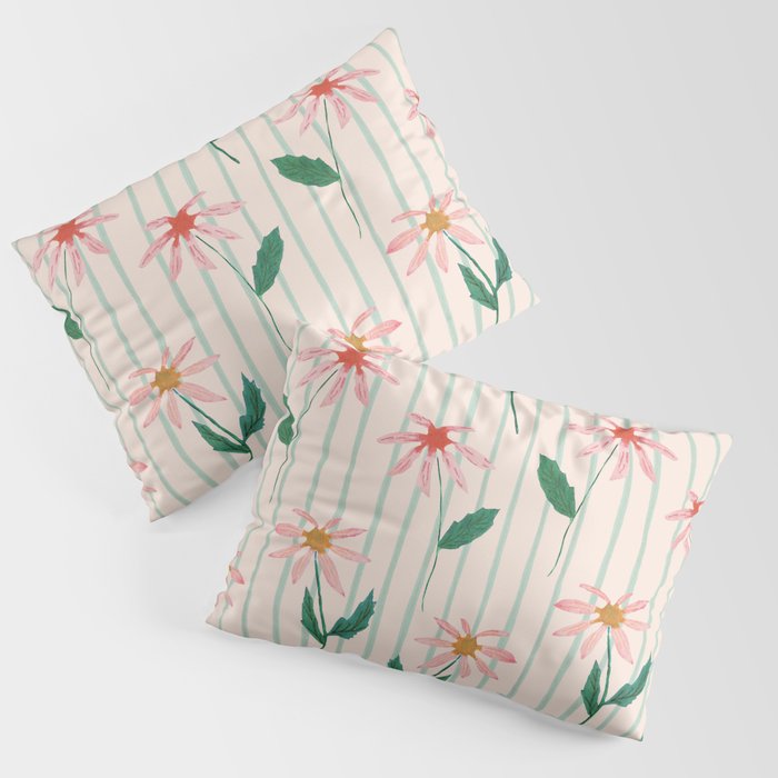 Flowers and stripes Pillow Sham Gallery Image 1