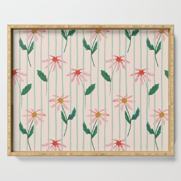Flowers and stripes Serving Tray Gallery Image 1