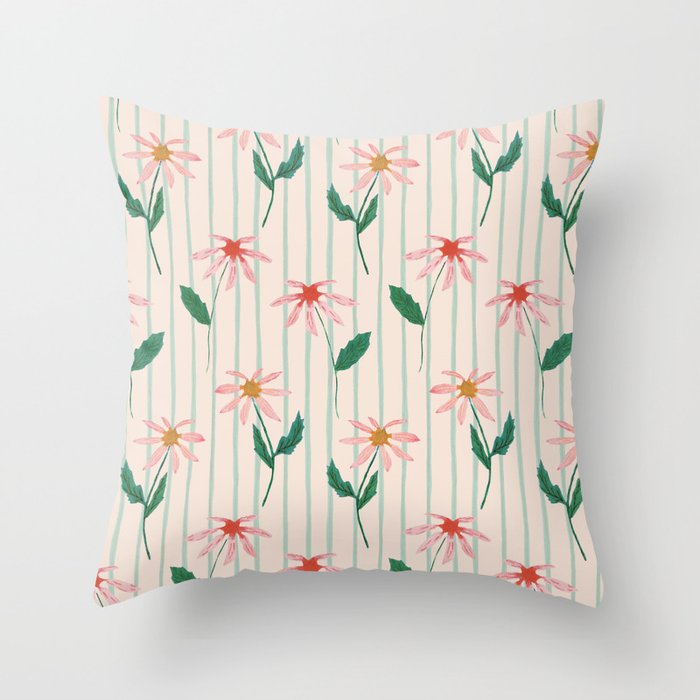 Flowers And Stripes Throw Pillow