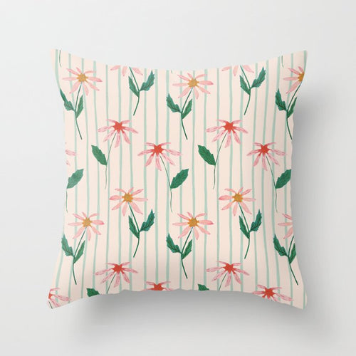 Flowers And Stripes Throw Pillow