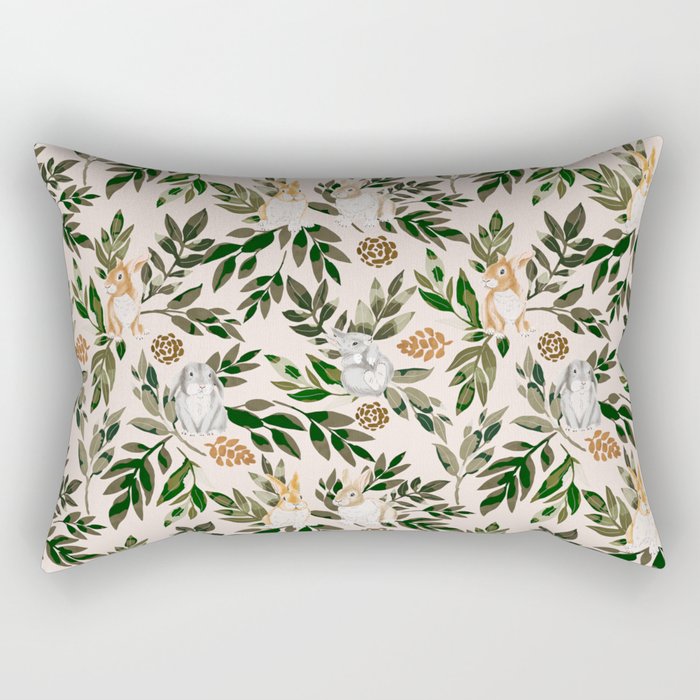 Rabbits in the green forest Rectangular Pillow Gallery Image 2