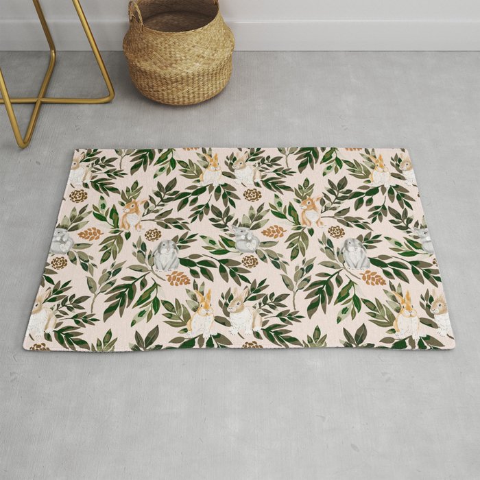 Rabbits in the green forest Rug Gallery Image 1