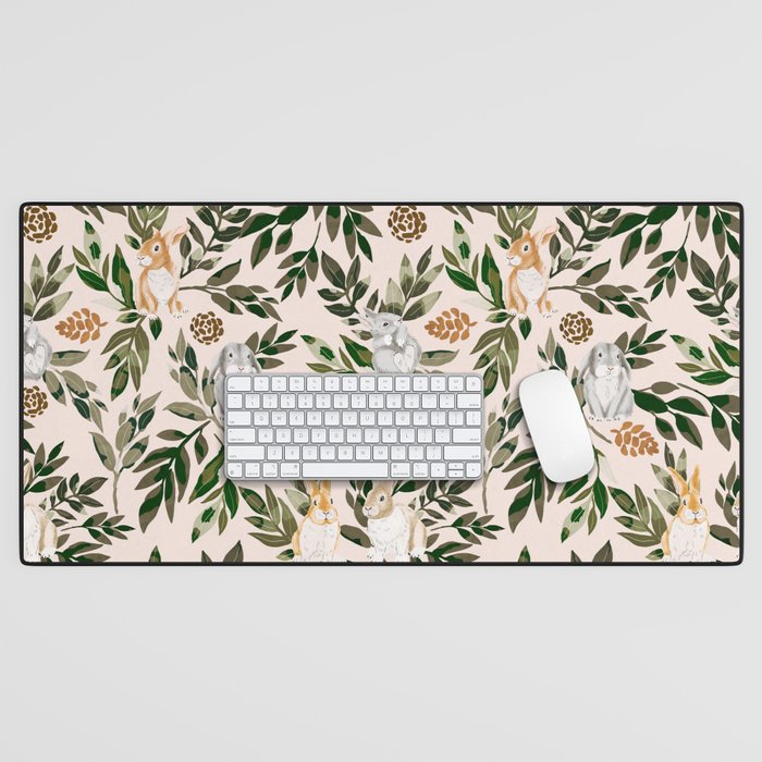 Rabbits in the green forest Desk Mat Gallery Image 1