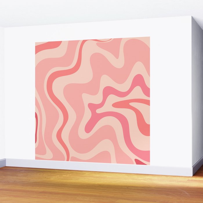 Retro Liquid Swirl Abstract in Soft Pink Wall Mural Gallery Image 2