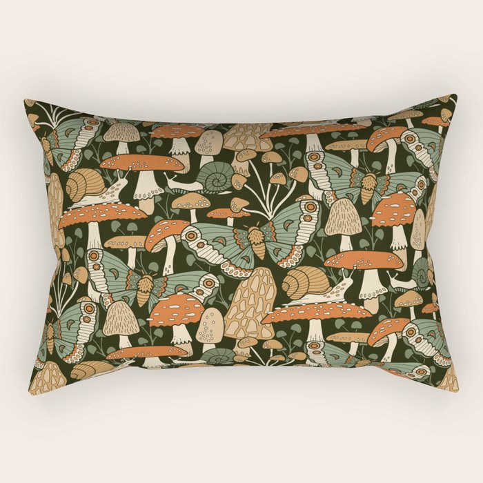 Mushroom Garden Winter Night Rectangular Pillow Gallery Image 1