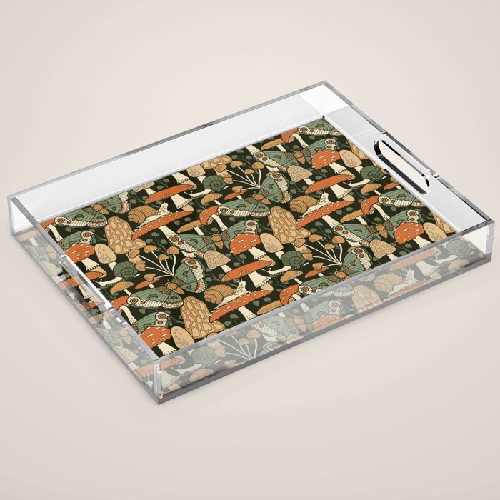 Mushroom Garden Winter Night Acrylic Tray Gallery Image 1
