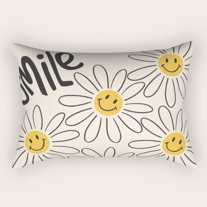 Smiley face 70s Daisy  Rectangular Pillow Gallery Image 2