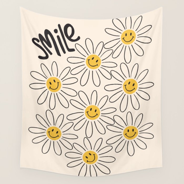 Smiley face 70s Daisy  Wall Tapestry Gallery Image 1