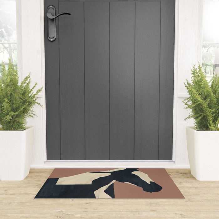 Abstract Minimal Horse Mocha Mousse Welcome Mat Gallery Image 3