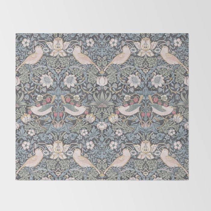 William Morris Strawberry Thief Ink Throw Blanket Gallery Image 2