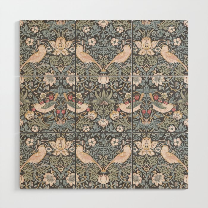 William Morris Strawberry Thief Ink Wood Wall Art Gallery Image 1