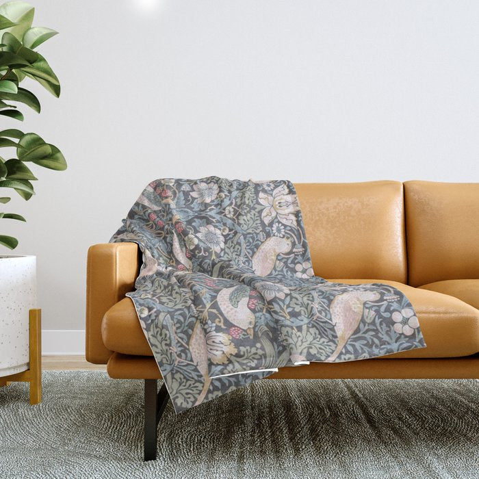 William Morris Strawberry Thief Ink Throw Blanket Gallery Image 1