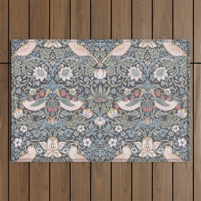 William Morris Strawberry Thief Ink Outdoor Rug Gallery Image 1