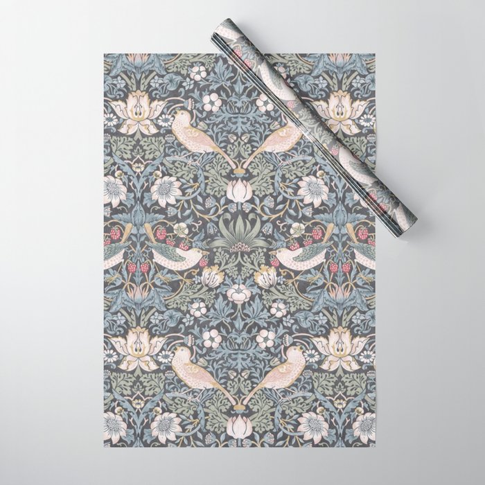 William Morris Strawberry Thief Ink Wrapping Paper Gallery Image 1