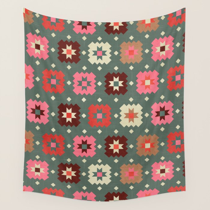 Winter Quilt Stars: Festive Mosaic in Jewel Tones Wall Tapestry Gallery Image 4