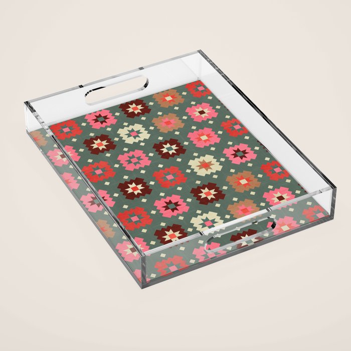Winter Quilt Stars: Festive Mosaic in Jewel Tones Acrylic Tray Gallery Image 1