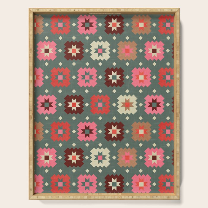 Winter Quilt Stars: Festive Mosaic in Jewel Tones Serving Tray Gallery Image 1