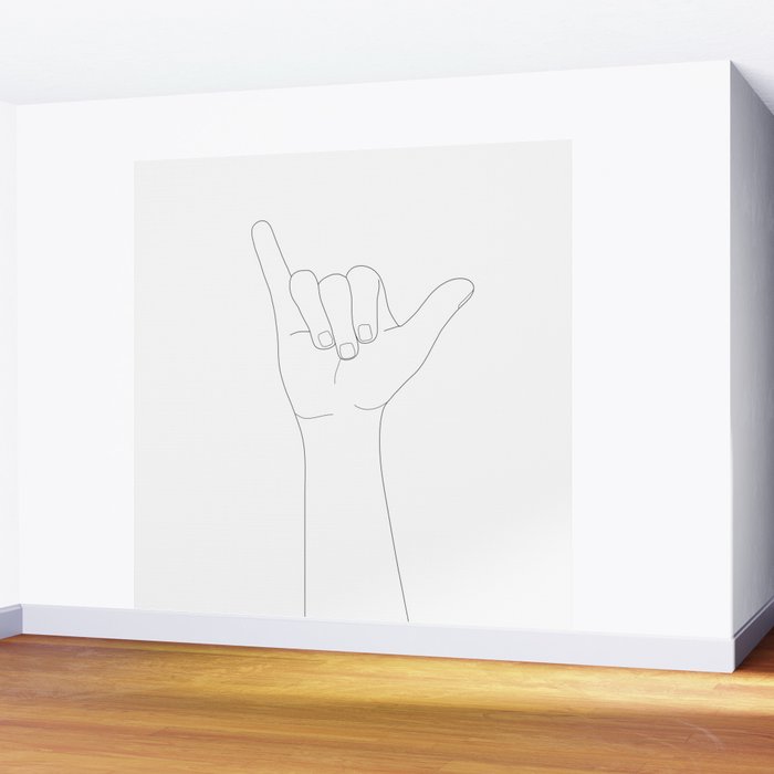 Minimal Line Art Shaka Hand Gesture Wall Mural Gallery Image 2