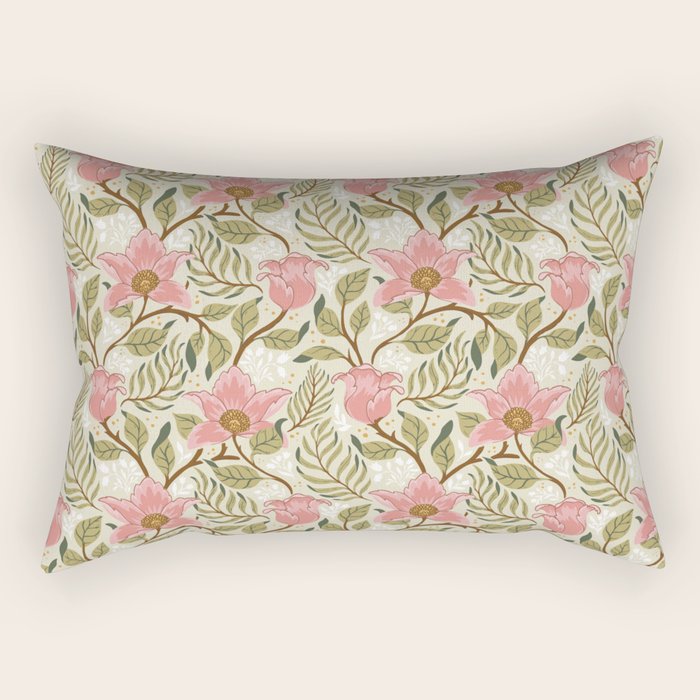 Spring Garden Flowers - Pink and Green Rectangular Pillow Gallery Image 2