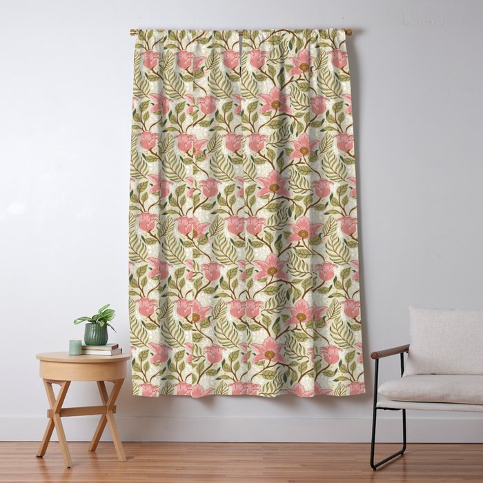 Spring Garden Flowers - Pink and Green Window Curtain Gallery Image 5