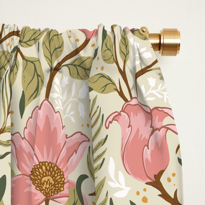 Spring Garden Flowers - Pink and Green Window Curtain Gallery Image 2