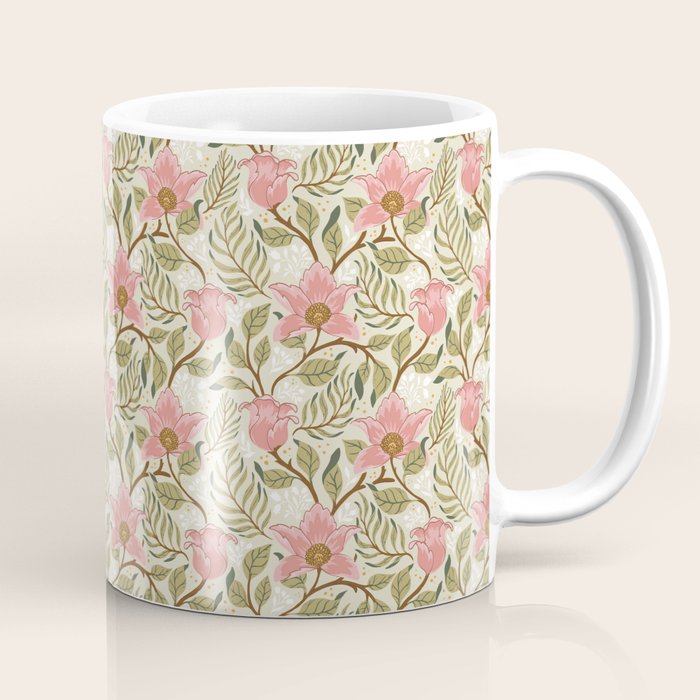 Spring Garden Flowers - Pink and Green Coffee Mug Gallery Image 1