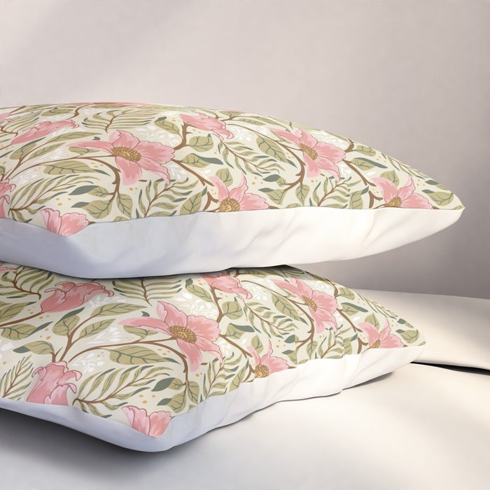 Spring Garden Flowers - Pink and Green Pillow Sham Gallery Image 3
