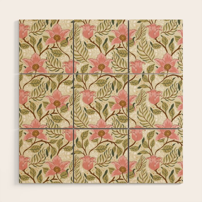 Spring Garden Flowers - Pink and Green Wood Wall Art Gallery Image 1
