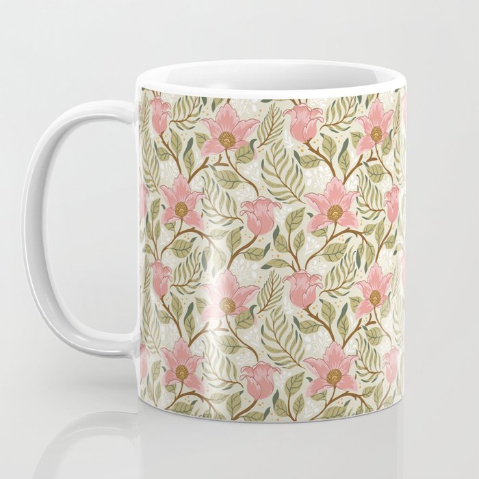 Spring Garden Flowers - Pink and Green Coffee Mug Gallery Image 3