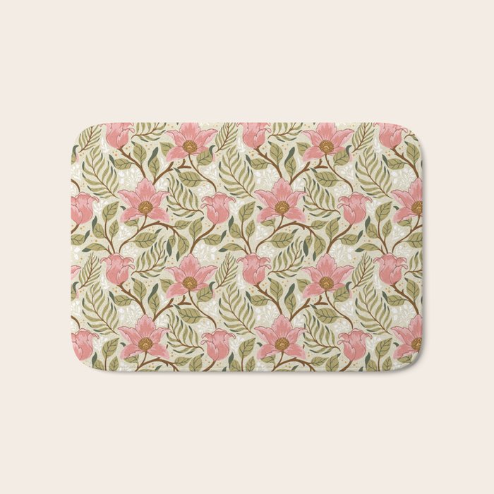 Spring Garden Flowers - Pink and Green Bath Mat Gallery Image 1