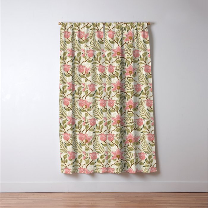 Spring Garden Flowers - Pink and Green Window Curtain Gallery Image 3