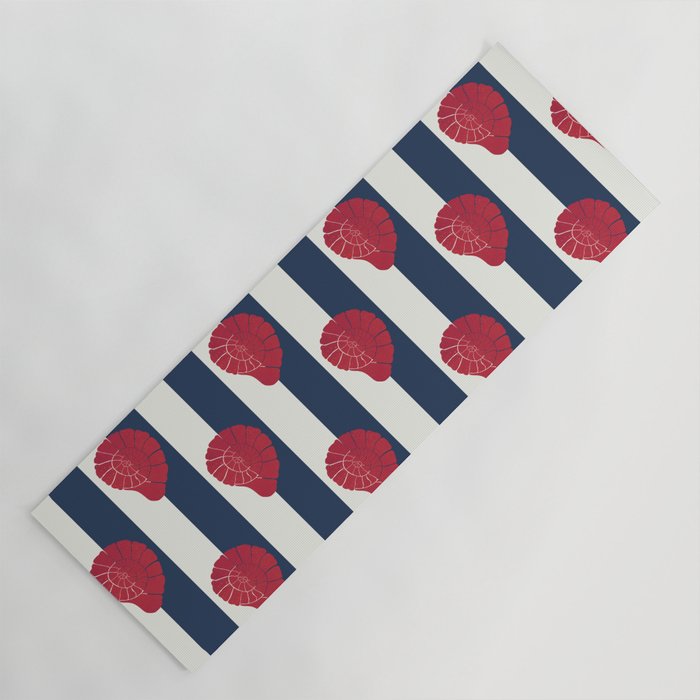 Red nautilus shell and navy stripes Yoga Mat Gallery Image 1