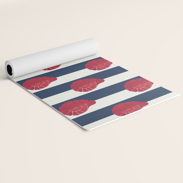 Red nautilus shell and navy stripes Yoga Mat Gallery Image 2