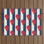 Red nautilus shell and navy stripes Outdoor Rug Gallery Image 1