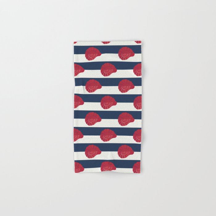 Red nautilus shell and navy stripes Bath Towel Gallery Image 1