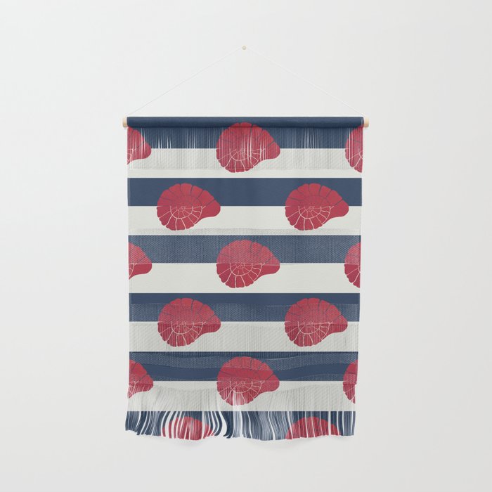 Red nautilus shell and navy stripes Wall Hanging Gallery Image 1