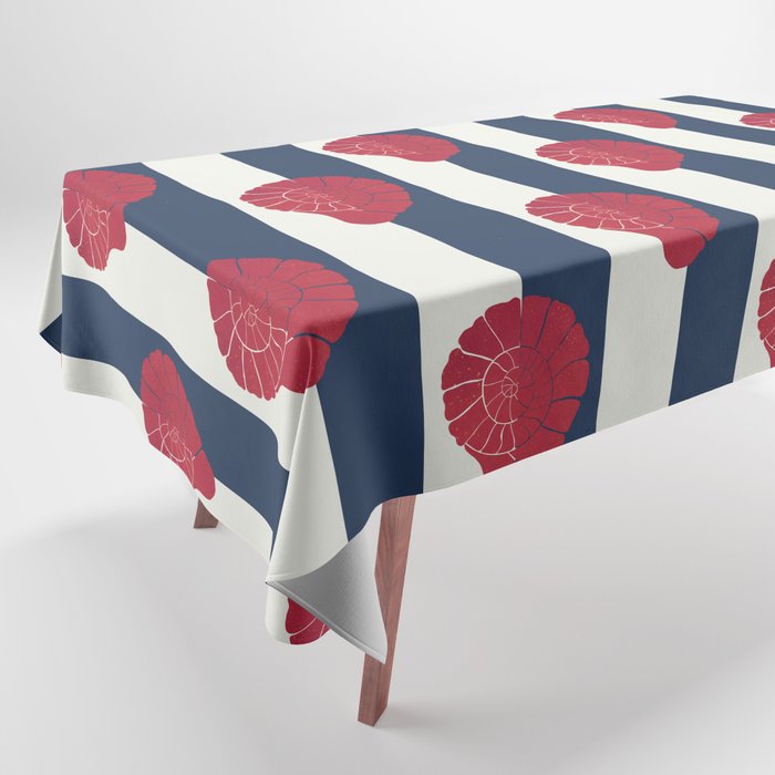 Red nautilus shell and navy stripes Tablecloth Gallery Image 1