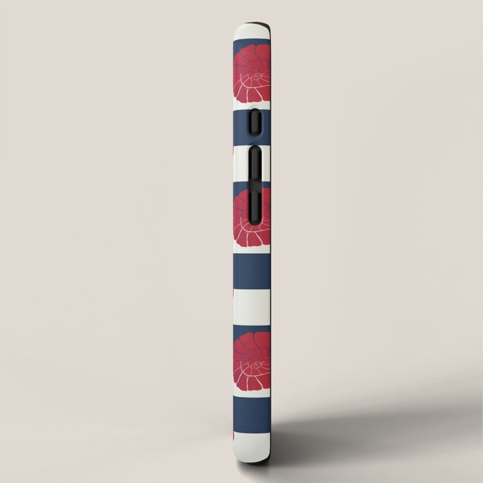 Red nautilus shell and navy stripes iPhone Case Gallery Image 2