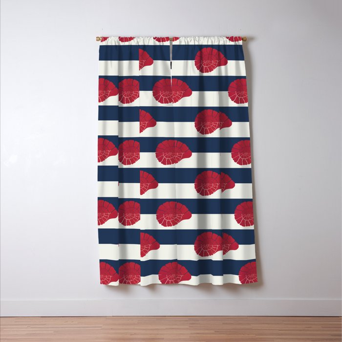 Red nautilus shell and navy stripes Window Curtain Gallery Image 3