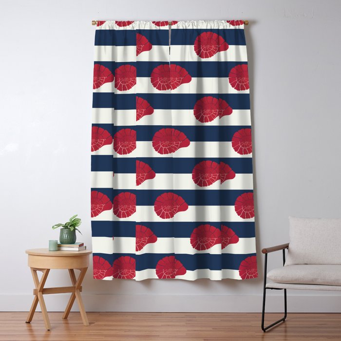 Red nautilus shell and navy stripes Window Curtain Gallery Image 1