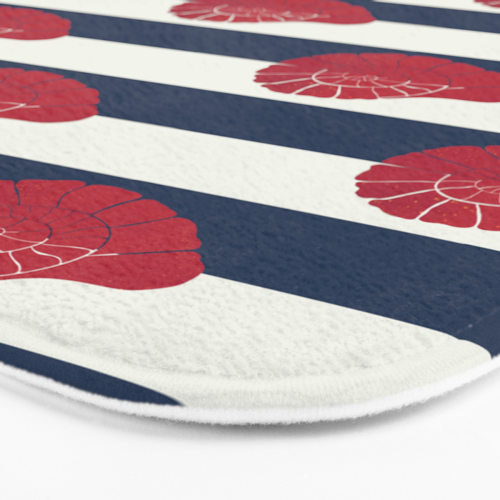 Red nautilus shell and navy stripes Bath Mat Gallery Image 3