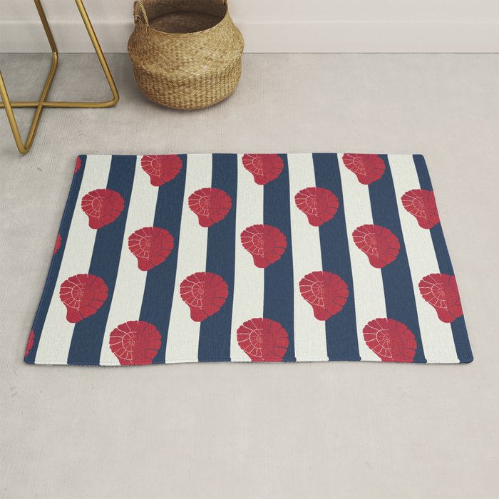 Red nautilus shell and navy stripes Rug Gallery Image 1
