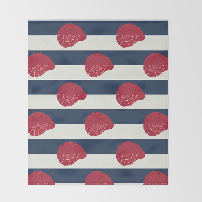 Red nautilus shell and navy stripes Throw Blanket Gallery Image 2