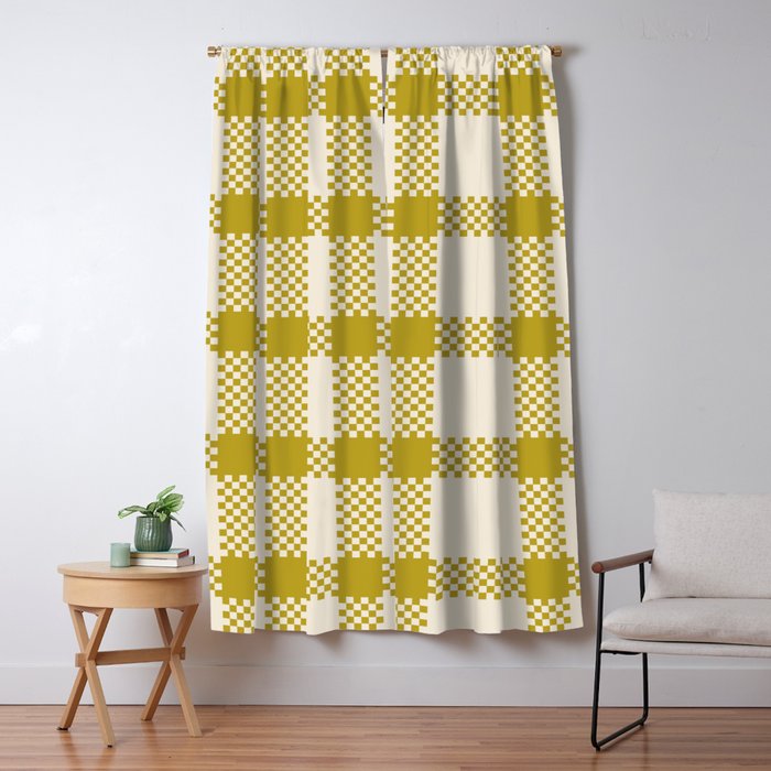 Antique Moss Check Grid Window Curtain Gallery Image 5